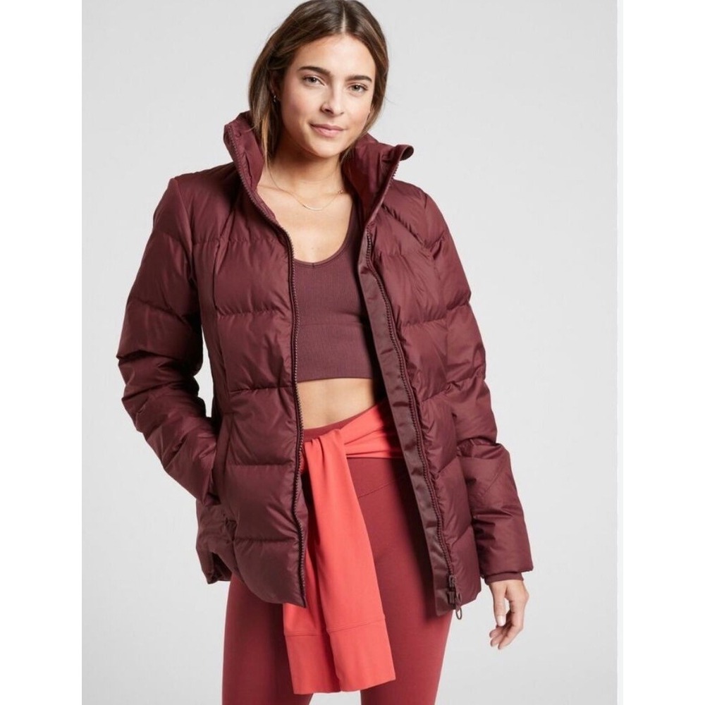 Athleta Downtown Jacket Puffer Full Zip‎ Mahogany Red Brown Size Small